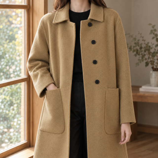 Women’s Longline Straight-Fit Wool Button Coat