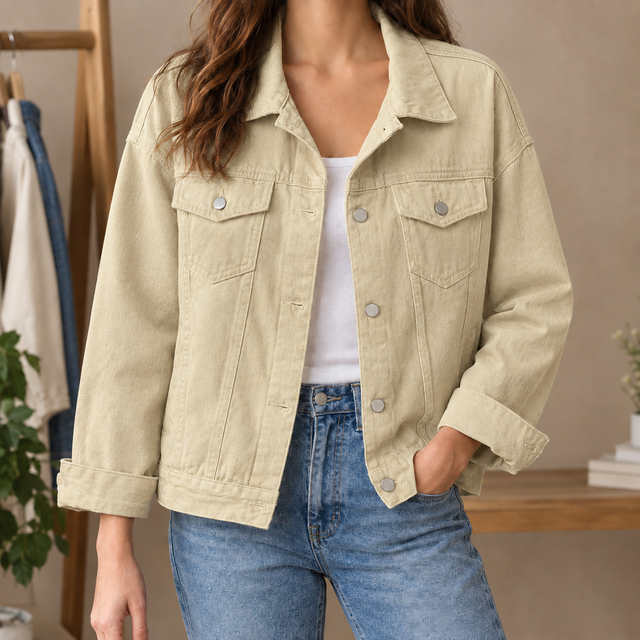 Relaxed Cotton-Denim Utility Jacket with Four Pockets