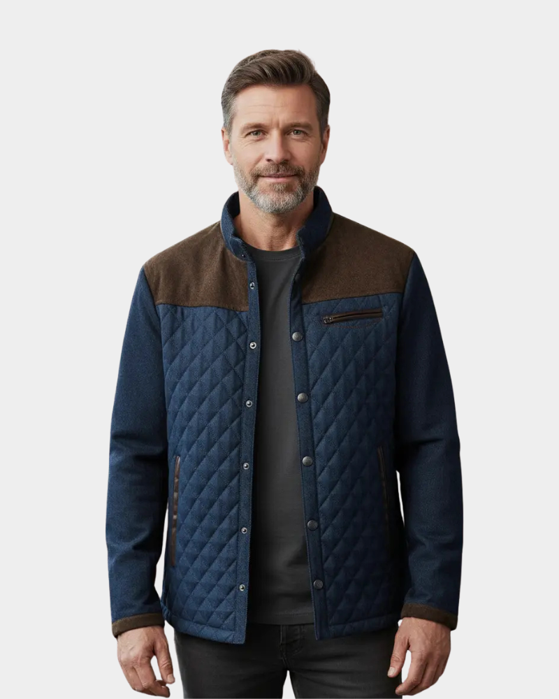 Men’s Diamond-Quilted Contrast-Panel Bomber Jacket