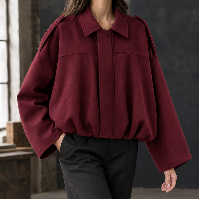 Women’s Oversized Batwing Bomber Jacket with Pointed Collar