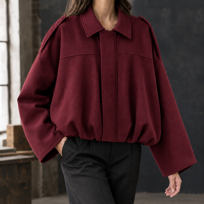 Women’s Oversized Batwing Bomber Jacket with Pointed Collar