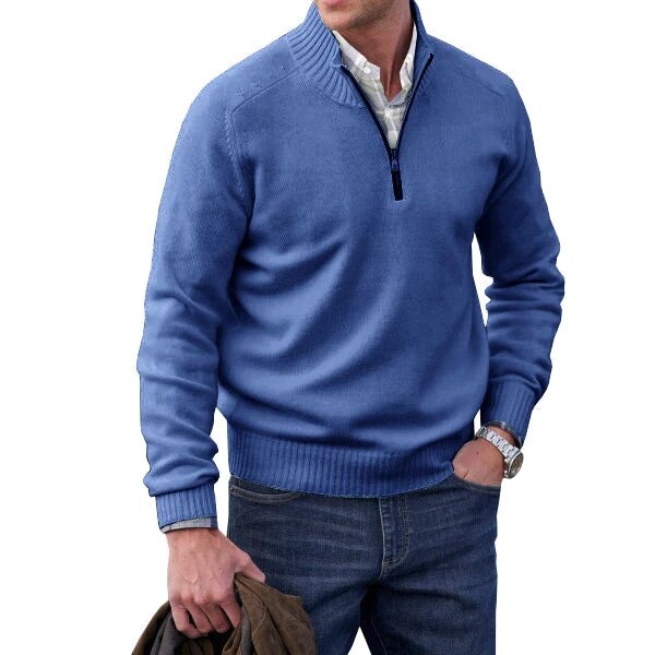 Men’s Cashmere Ribbed Quarter-Zip Pullover