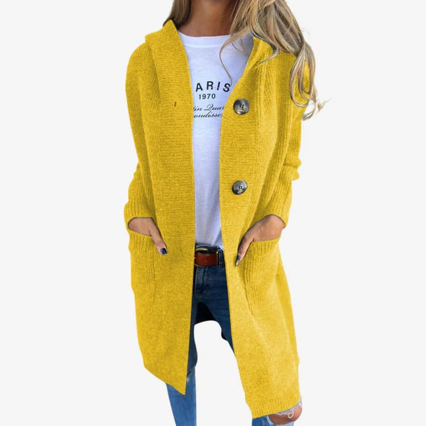 Women’s Ribbed Hooded Long Cardigan with Button Front and Pockets