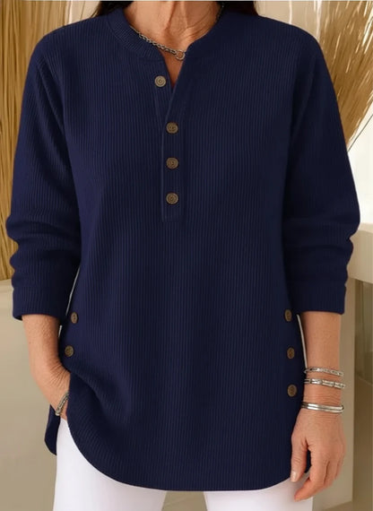 Women’s Soft Lightweight Knit Sweater with Button Neck Detail