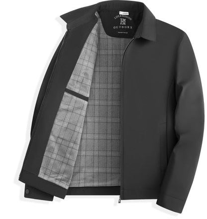 Men's Plaid-Lined Lapel Zip Business Jacket