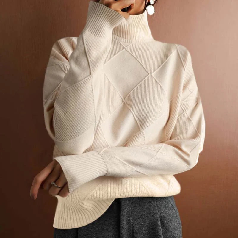 Women’s Textured Geometric High-Neck Relaxed Knit Sweater