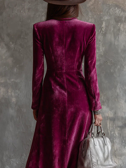 Women's Long Velvet Blazer Dress with Double-Button Front