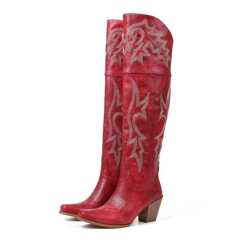 Women’s Classic Over-the-Knee Cowboy Boots with Versatile Style