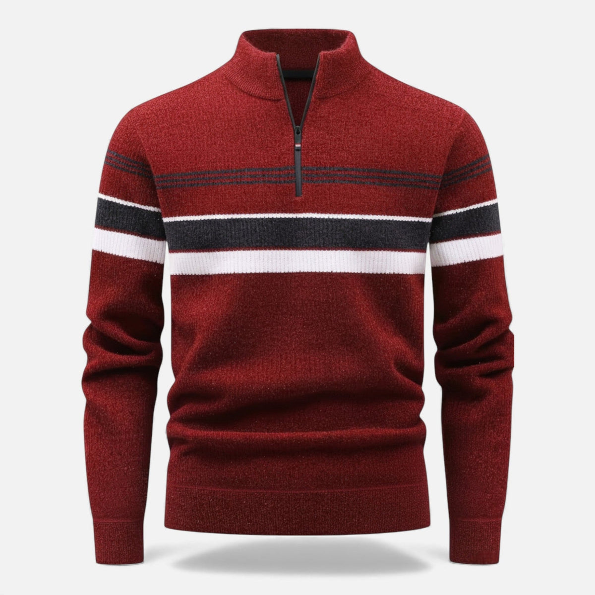 Men’s Striped Half-Zip Stand Collar Knit Sweater