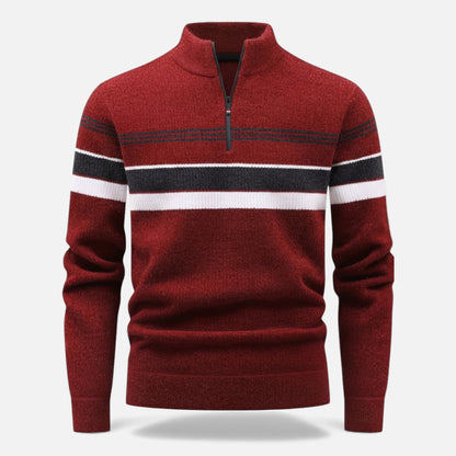 Men’s Striped Half-Zip Stand Collar Knit Sweater