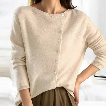 Women’s Draped Asymmetric V-Neck Knit Cardigan with Diagonal Button Front