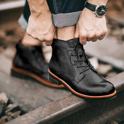 Men’s Genuine Leather Lace-Up Ankle Boots