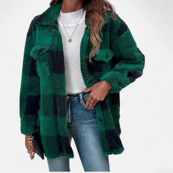 Women’s Checkered Plush Jacket with Tailored Winter Fit