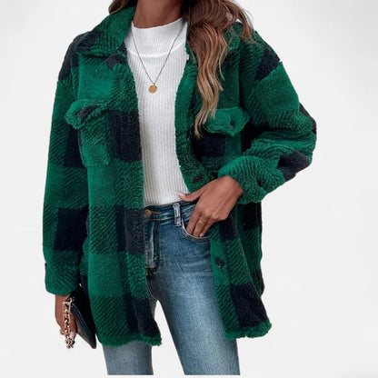 Women’s Checkered Plush Jacket with Tailored Winter Fit