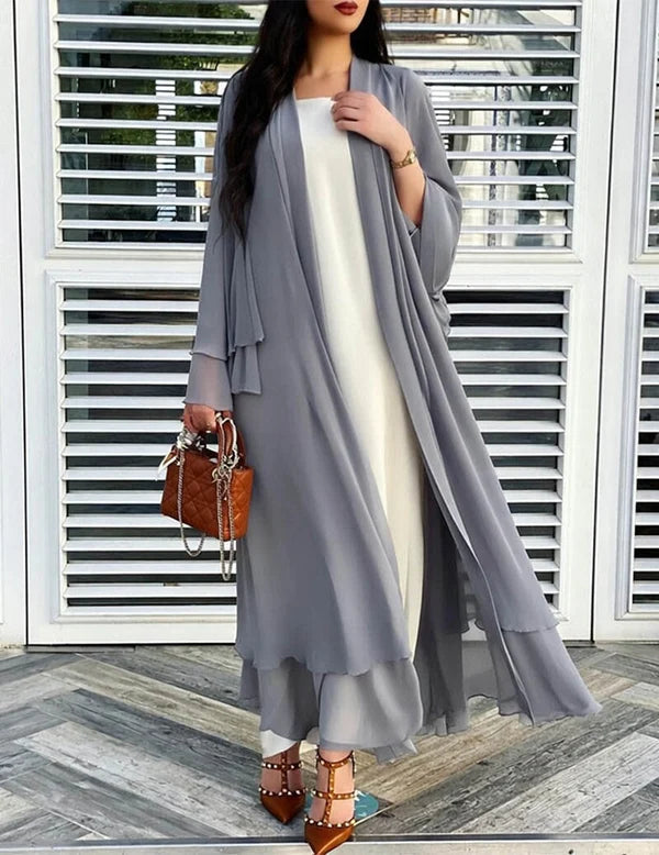 Women’s Long Sheer Chiffon Ruffle Kimono Cardigan