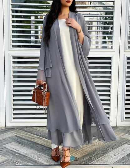 Women’s Long Sheer Chiffon Ruffle Kimono Cardigan