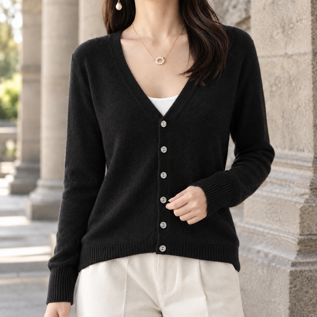 Women’s Relaxed Deep V-Neck Button Knit Cardigan