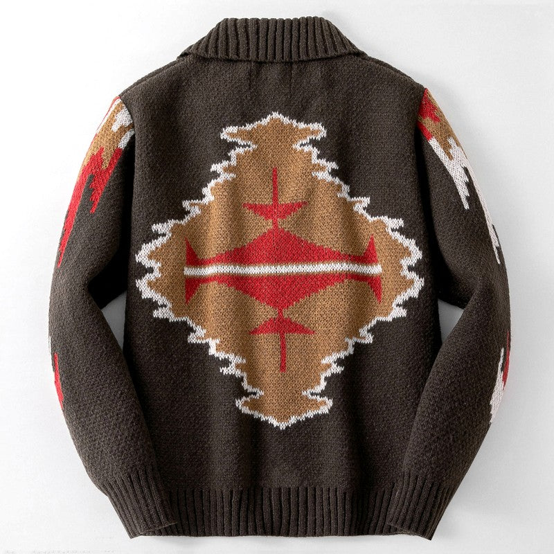 Men’s Geometric Pattern Shawl Collar Cardigan