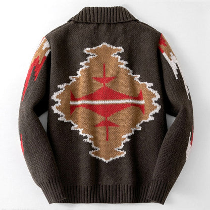 Men’s Geometric Pattern Shawl Collar Cardigan