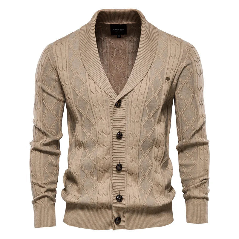 Men’s Cotton Cable-Knit Shawl Collar Cardigan