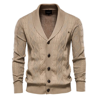 Men’s Cotton Cable-Knit Shawl Collar Cardigan
