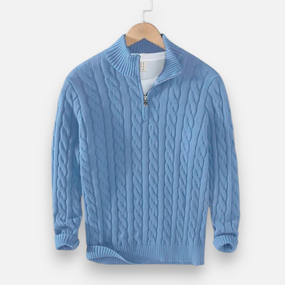 Men’s Ribbed Turtleneck Half-Zip Knit Sweater