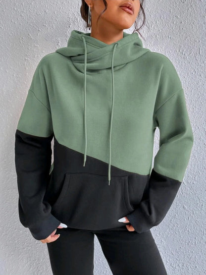 Women’s Oversized Colorblock Cowl Neck Pullover Hoodie