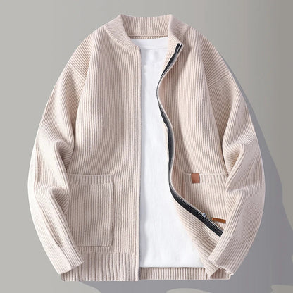 Men’s Vertical Rib Knit Pullover with Stand Collar