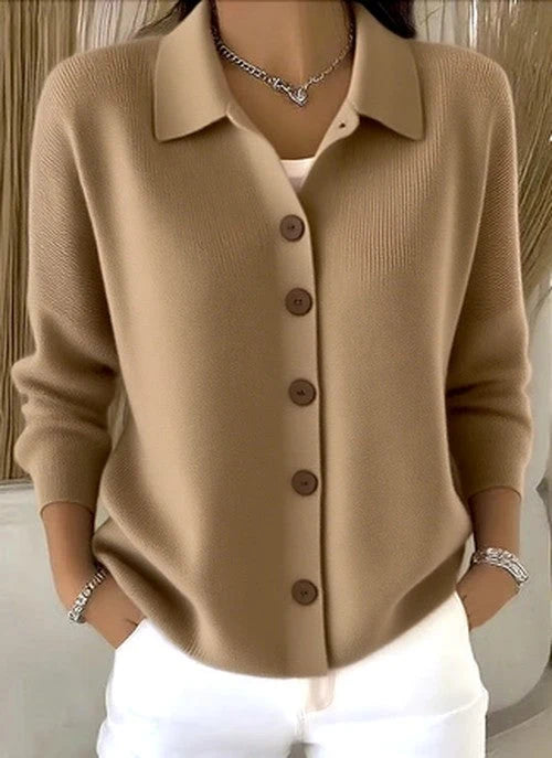 Women’s Ribbed Knit Collared Button-Front Cardigan