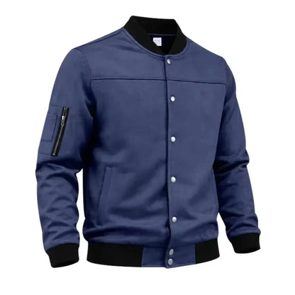 Men’s Suede-Texture Stand Collar Button-Up Jacket