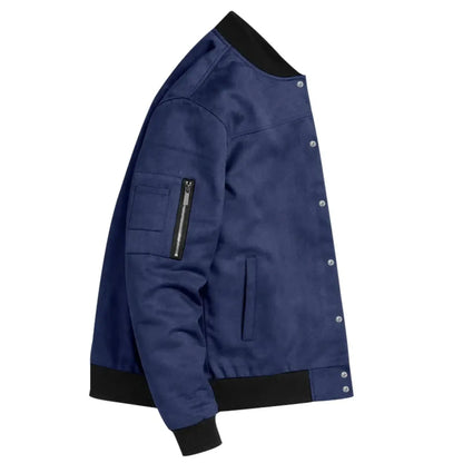 Men’s Suede-Texture Stand Collar Button-Up Jacket