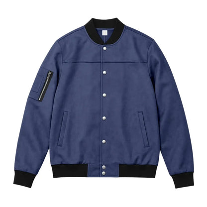 Men’s Suede-Texture Stand Collar Button-Up Jacket
