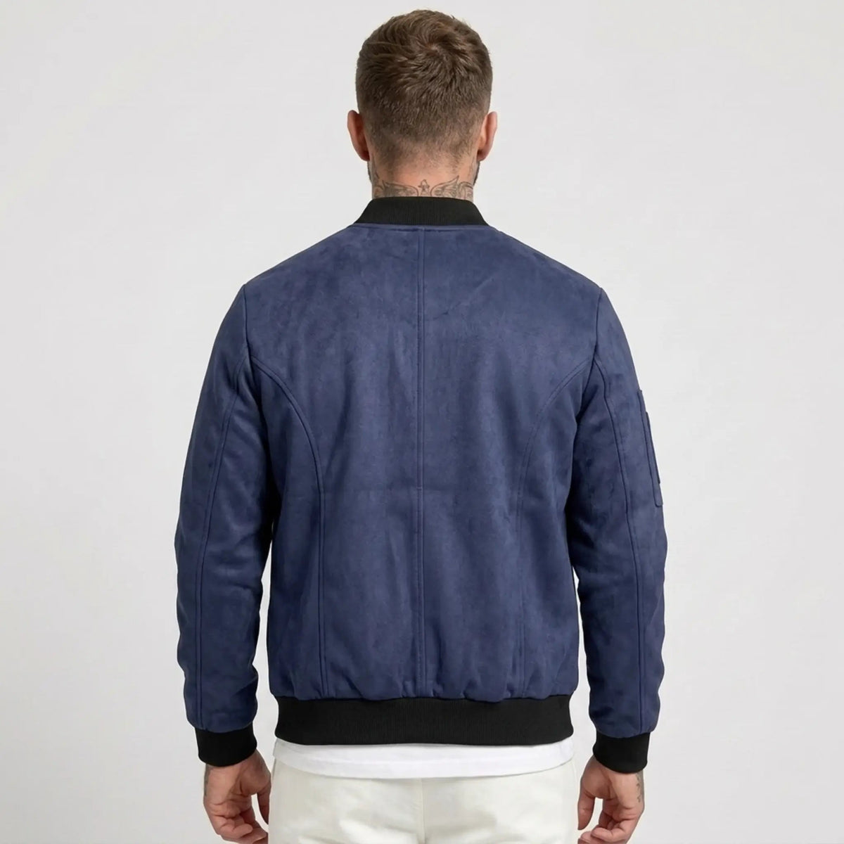 Men’s Suede-Texture Stand Collar Button-Up Jacket
