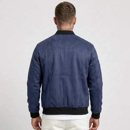 Men’s Suede-Texture Stand Collar Button-Up Jacket