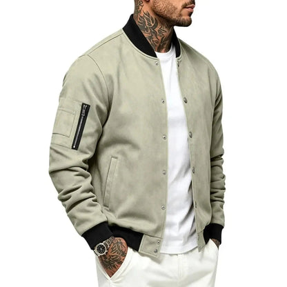 Men’s Suede-Texture Stand Collar Button-Up Jacket