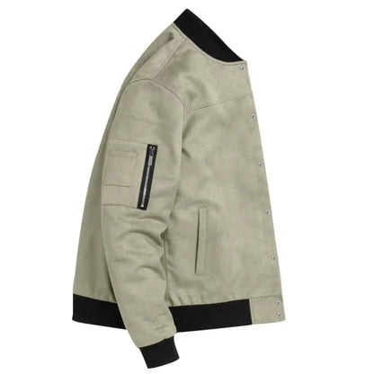 Men’s Suede-Texture Stand Collar Button-Up Jacket