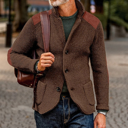 Men’s Textured Stand-Collar Button-Front Knit Cardigan