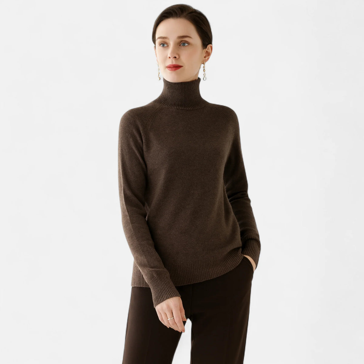 Women’s Merino Wool Cashmere Blend High-Neck Knit Sweater