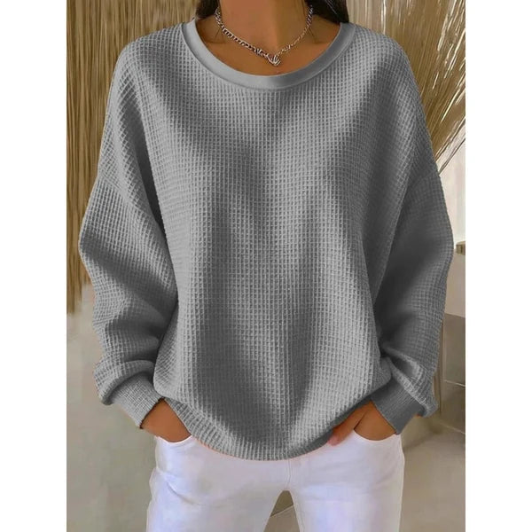 Women’s Textured Oversized Crew Neck Sweater with Dropped Shoulders