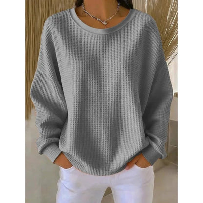 Women’s Textured Oversized Crew Neck Sweater with Dropped Shoulders