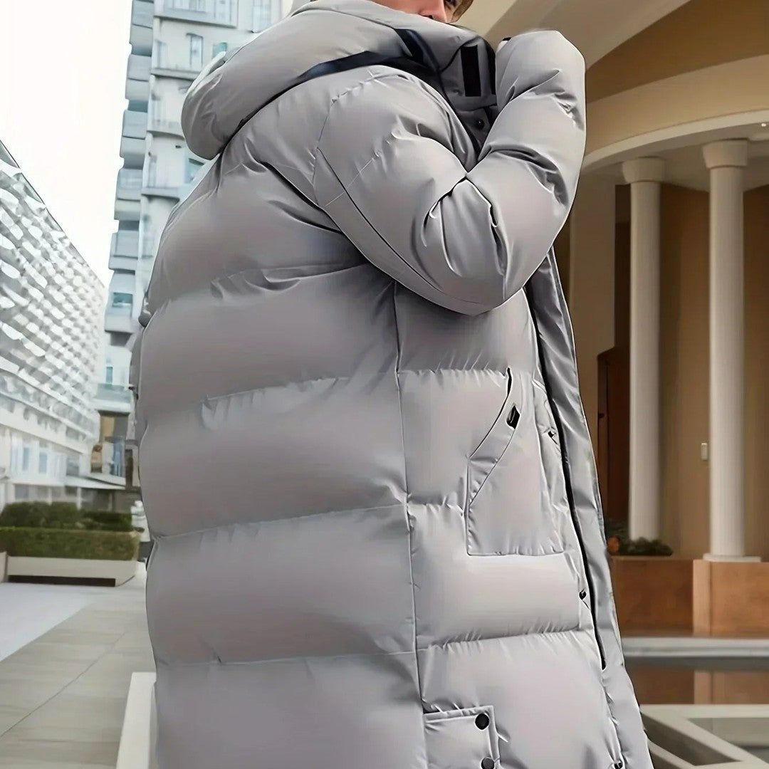 Men’s Longline Notch-Collar Button-Front Winter Coat