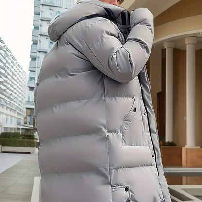 Men’s Longline Notch-Collar Button-Front Winter Coat