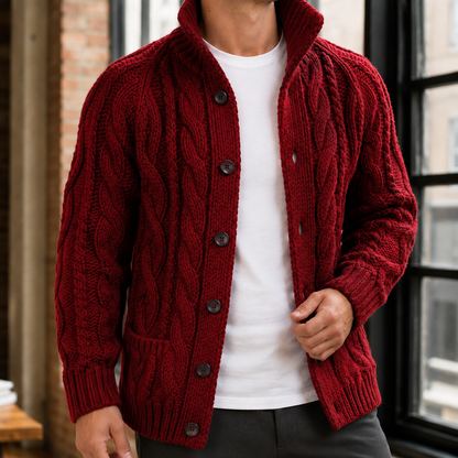 Men’s Chunky Braided Cable Knit Button Sweater
