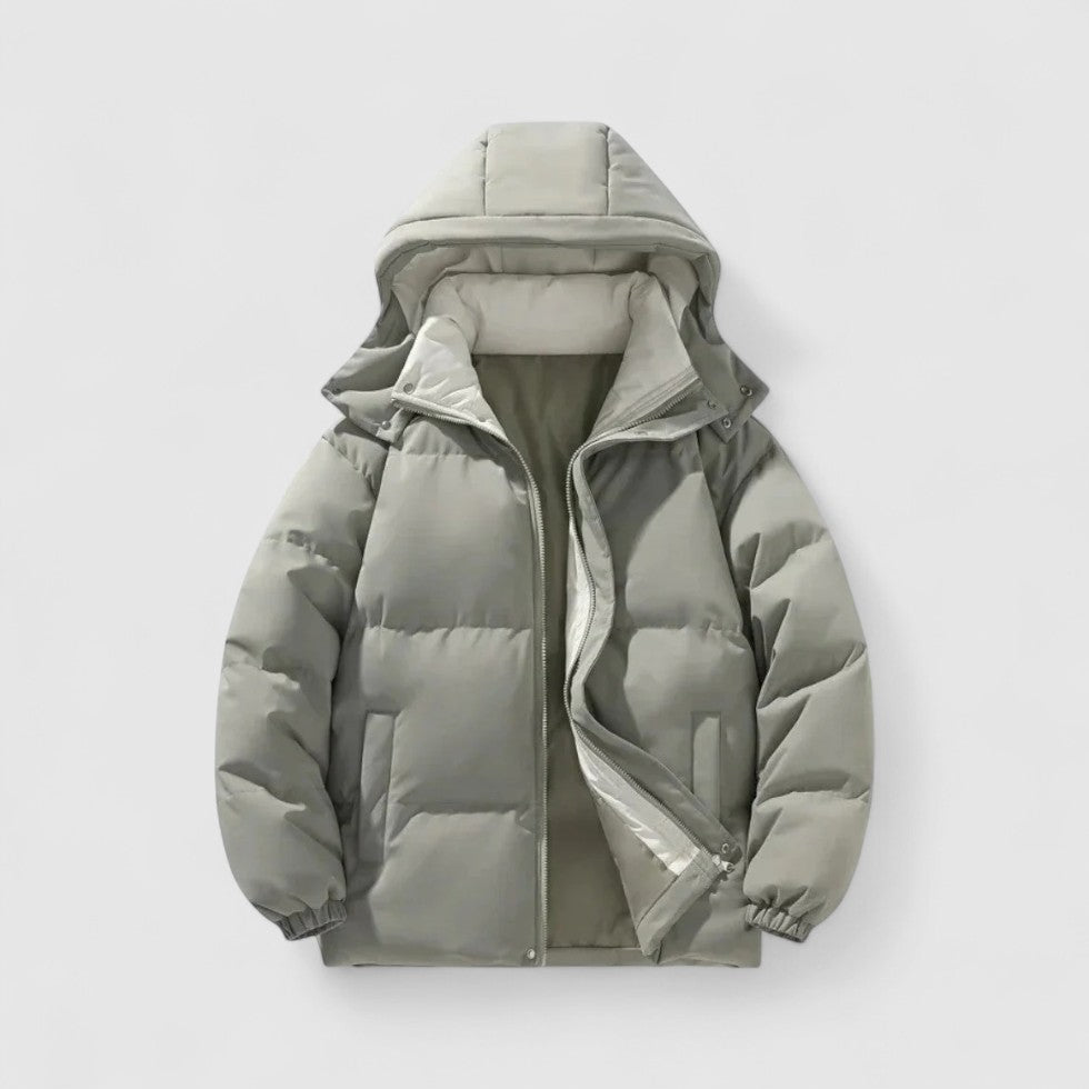 Men’s Quilted Hooded Puffer Jacket with Full-Zip Closure