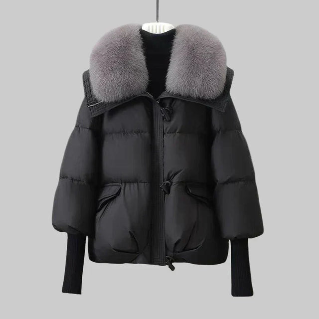Women’s Padded Winter Jacket with Wide Faux Fur Collar