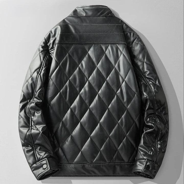Men’s Heavyweight Quilted Leather Stand-Collar Jacket