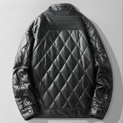Men’s Heavyweight Quilted Leather Stand-Collar Jacket