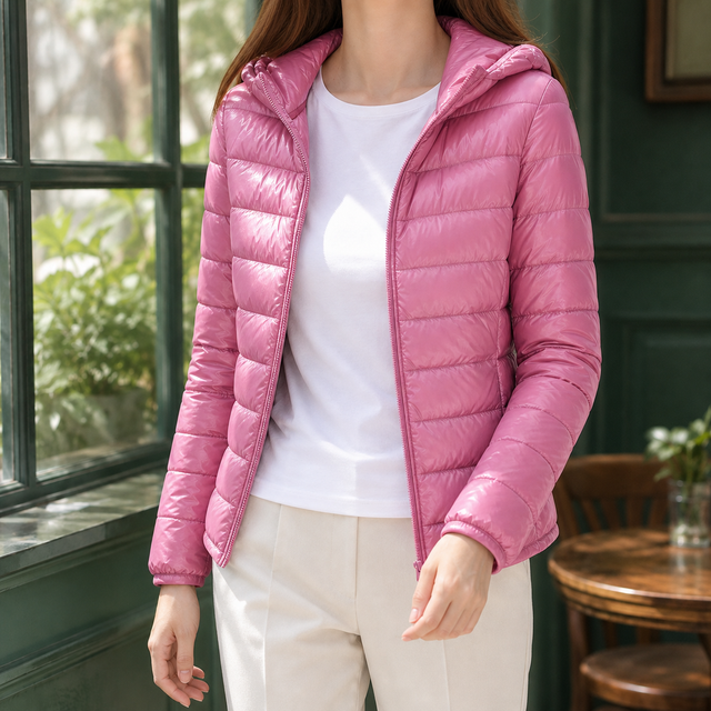 Women’s Padded Cashmere Hooded Zip Jacket