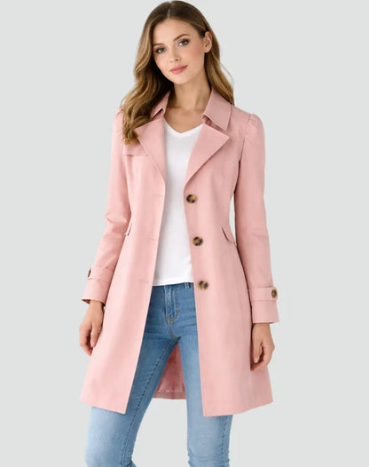 Women’s Mid-Length Tailored Trench Coat with Classic Lapels