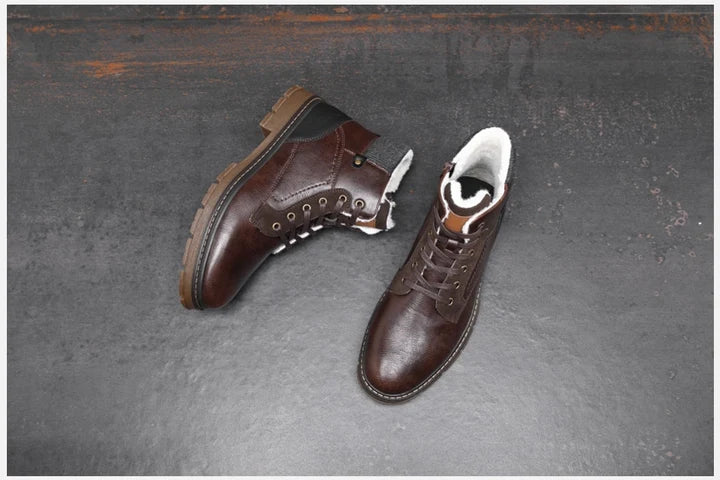 Men’s PU Leather Winter Boots with Warm Faux Fur Lining